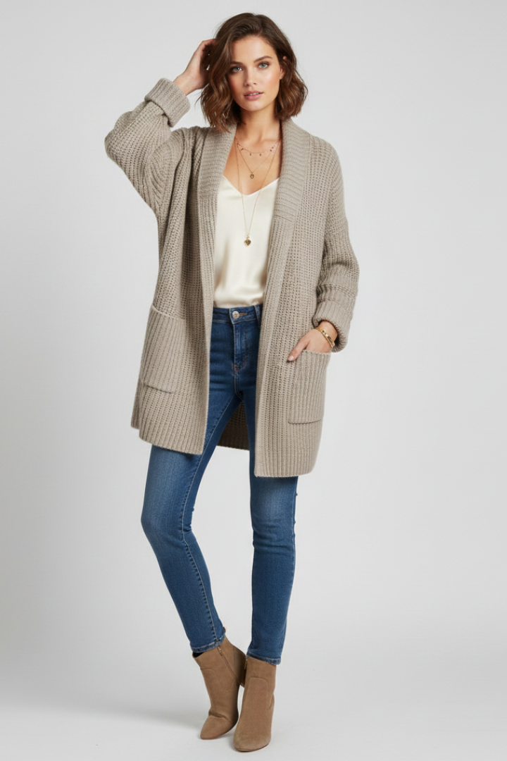 Women’s Cardigan with V Neck and Ribbed Surface