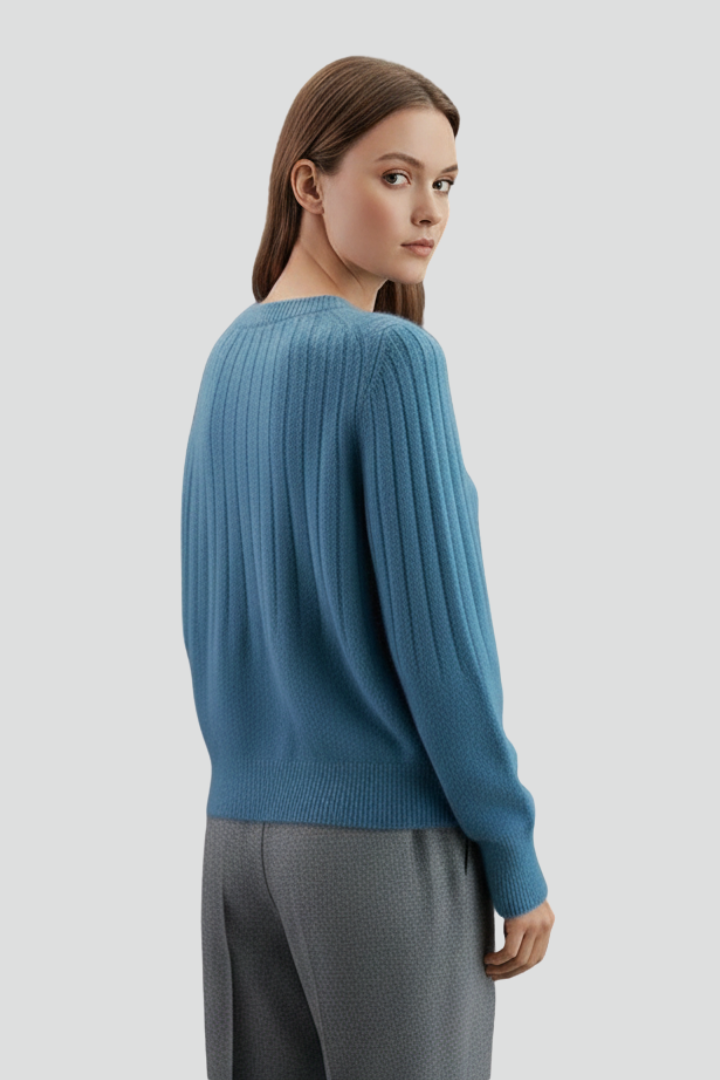 Women’s Crew Neck Jumper with Ribbed Surface and Long Sleeves