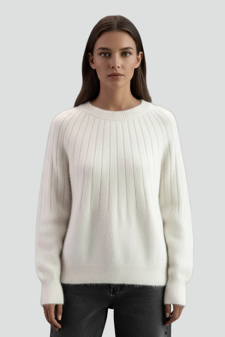 Women’s Crew Neck Jumper with Ribbed Surface and Long Sleeves
