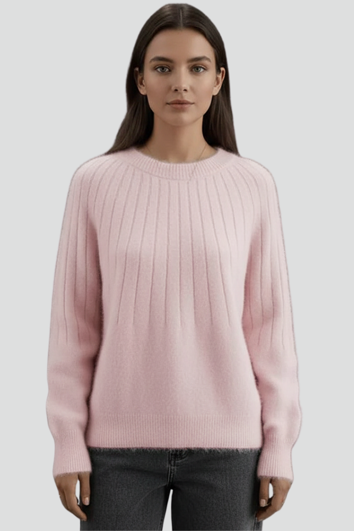 Women’s Crew Neck Jumper with Ribbed Surface and Long Sleeves