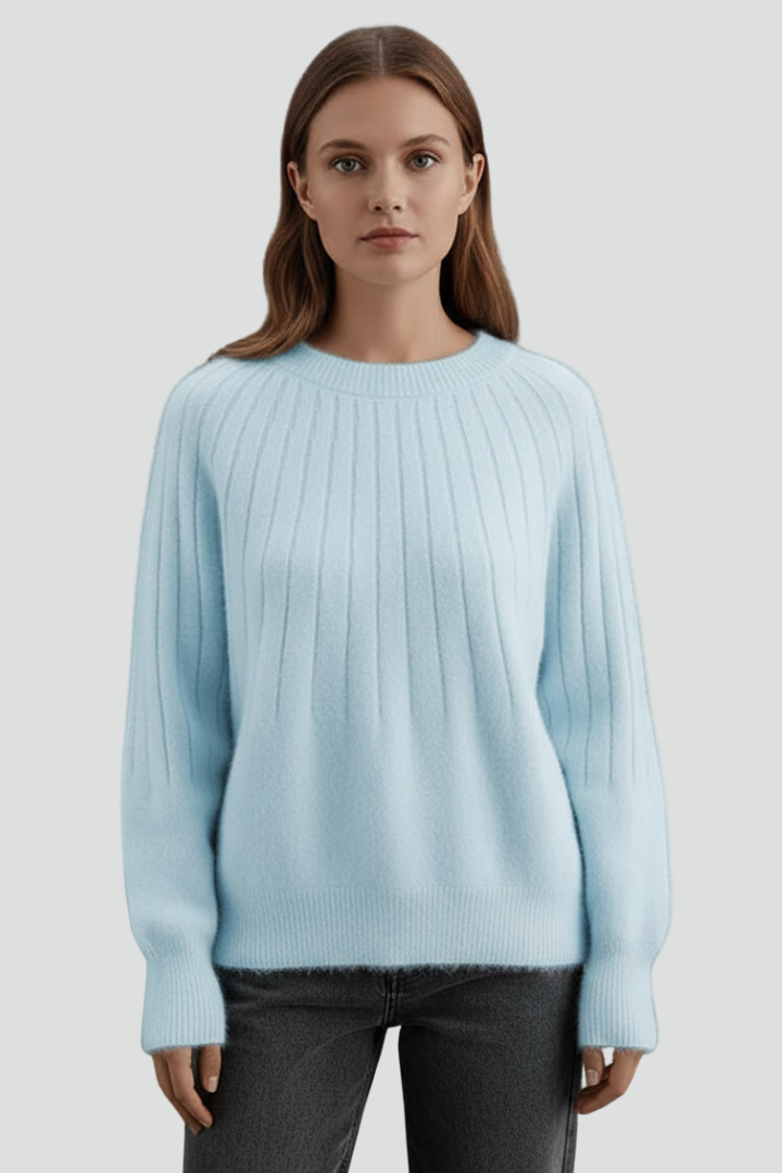 Women’s Crew Neck Jumper with Ribbed Surface and Long Sleeves