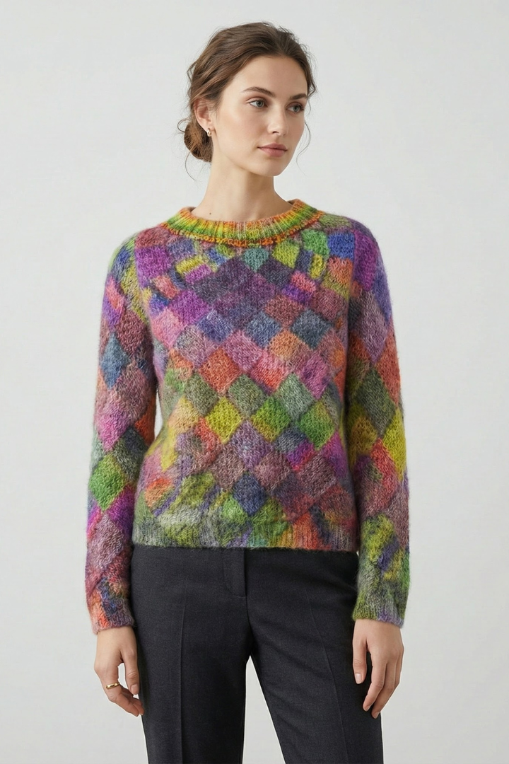 Women’s Crew Neck Sweater with Long Sleeves and Textured Pattern
