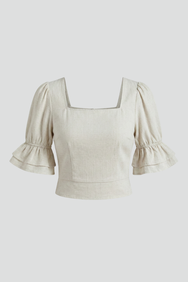 Women’s Crop Top with Square Neck and Puff Sleeves