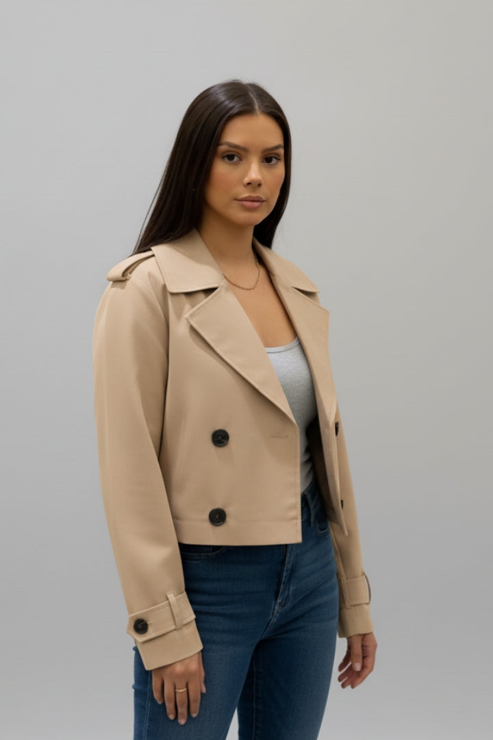 Women’s Cropped Trench Coat with Adjustable Cuffs