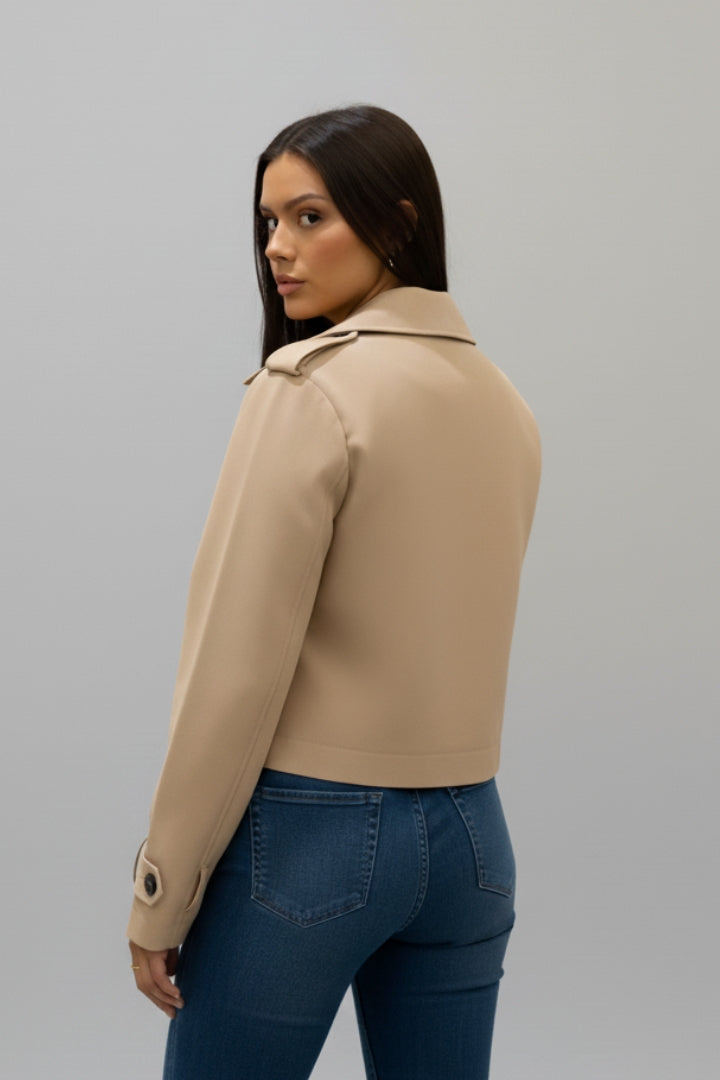 Women’s Cropped Trench Coat with Adjustable Cuffs