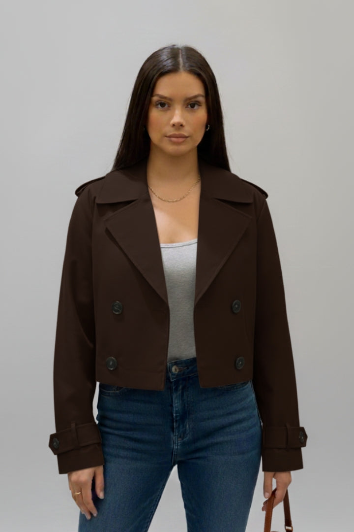 Women’s Cropped Trench Coat with Adjustable Cuffs