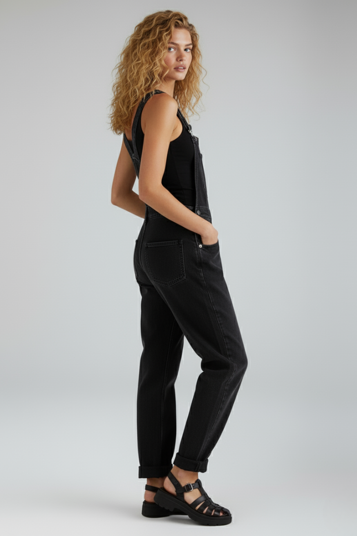 Women’s Denim Jumpsuit with Pockets and Loose Fit