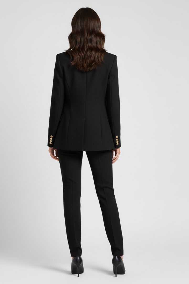 Women’s Double-Breasted Blazer with Gold Buttons and Notched Lapel
