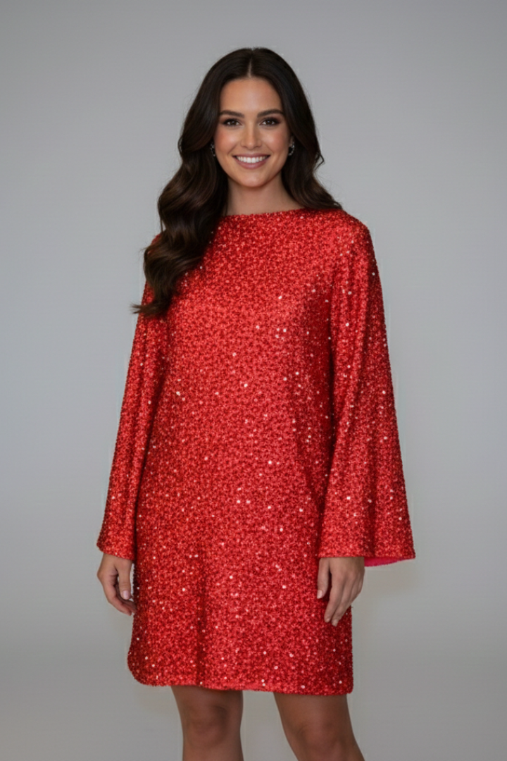 Women’s Dress with Long Sleeves and Sequin Surface