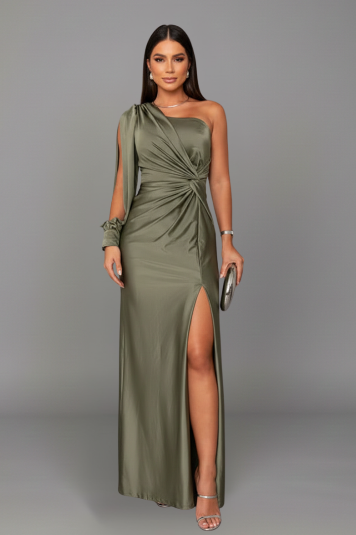 Women’s Dress with One-Shoulder Neckline and Side Slit