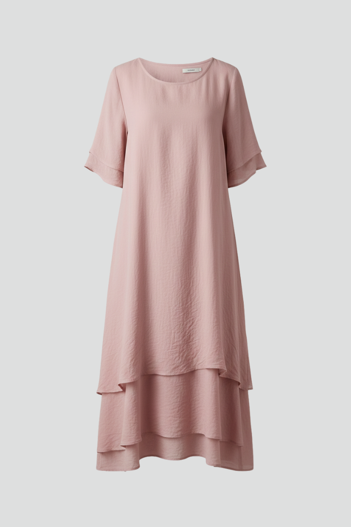 Women’s Dress with Round Neckline and Short Sleeves