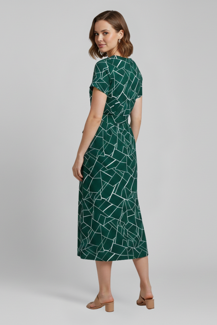 Women’s Dress with Round Neckline and Waist Tie