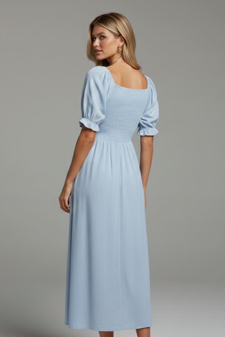 Women’s Dress with Smocked Bodice and Side Slit
