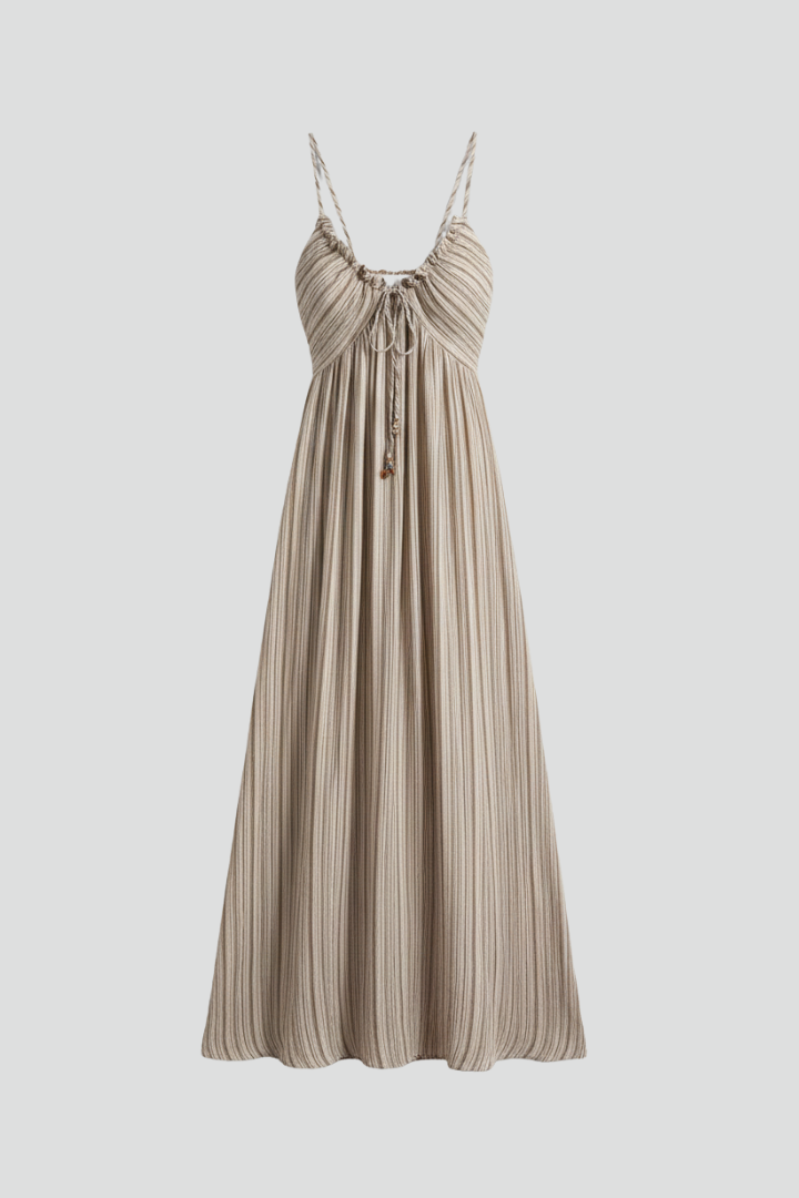 Women’s Dress with Spaghetti Straps and Pleated Surface