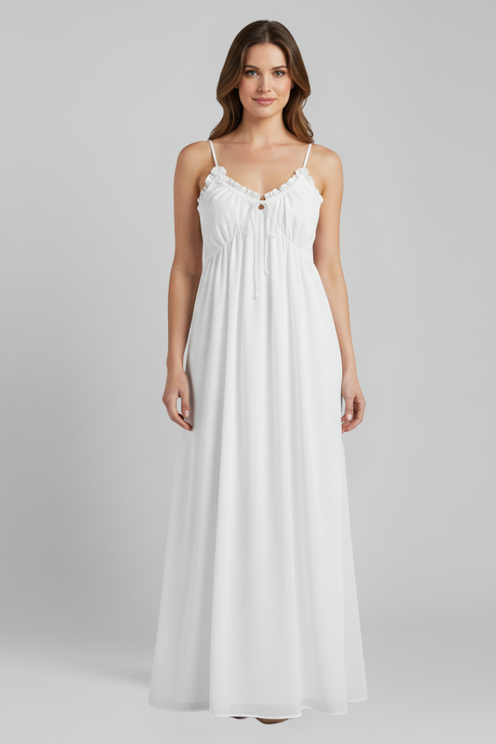 Women’s Dress with Spaghetti Straps and Pleated Surface