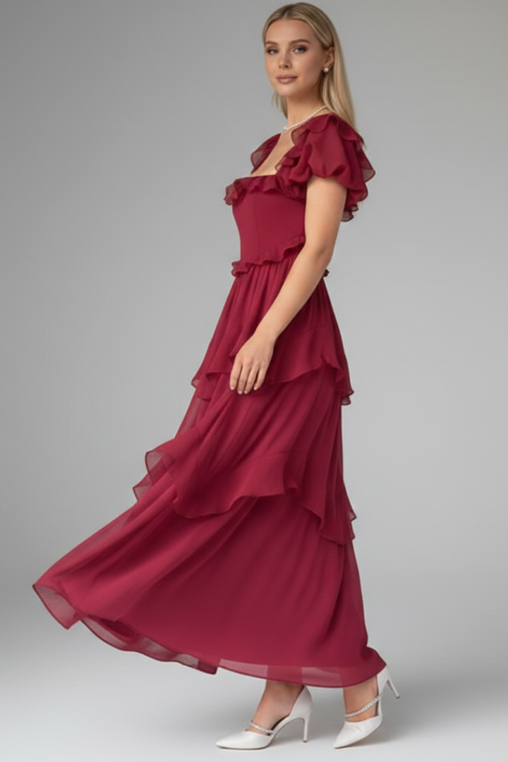 Women’s Dress with Square Neckline and Ruffled Sleeves