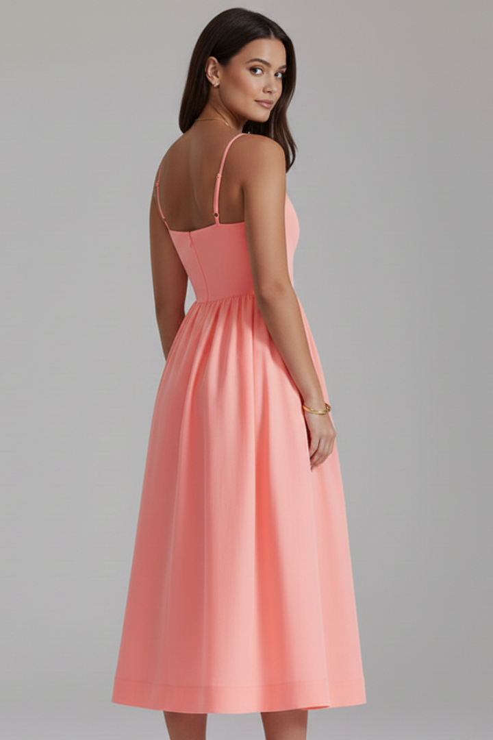 Women’s Dress with Straight Neckline and Side Pockets