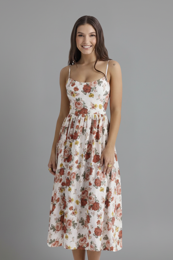 Women’s Dress with Straight Neckline and Side Pockets