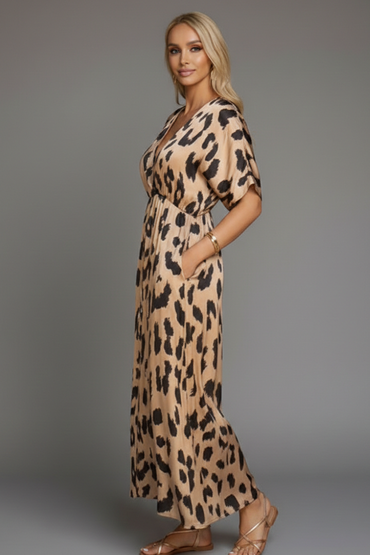 Women’s Dress with V-Neck and Printed Surface