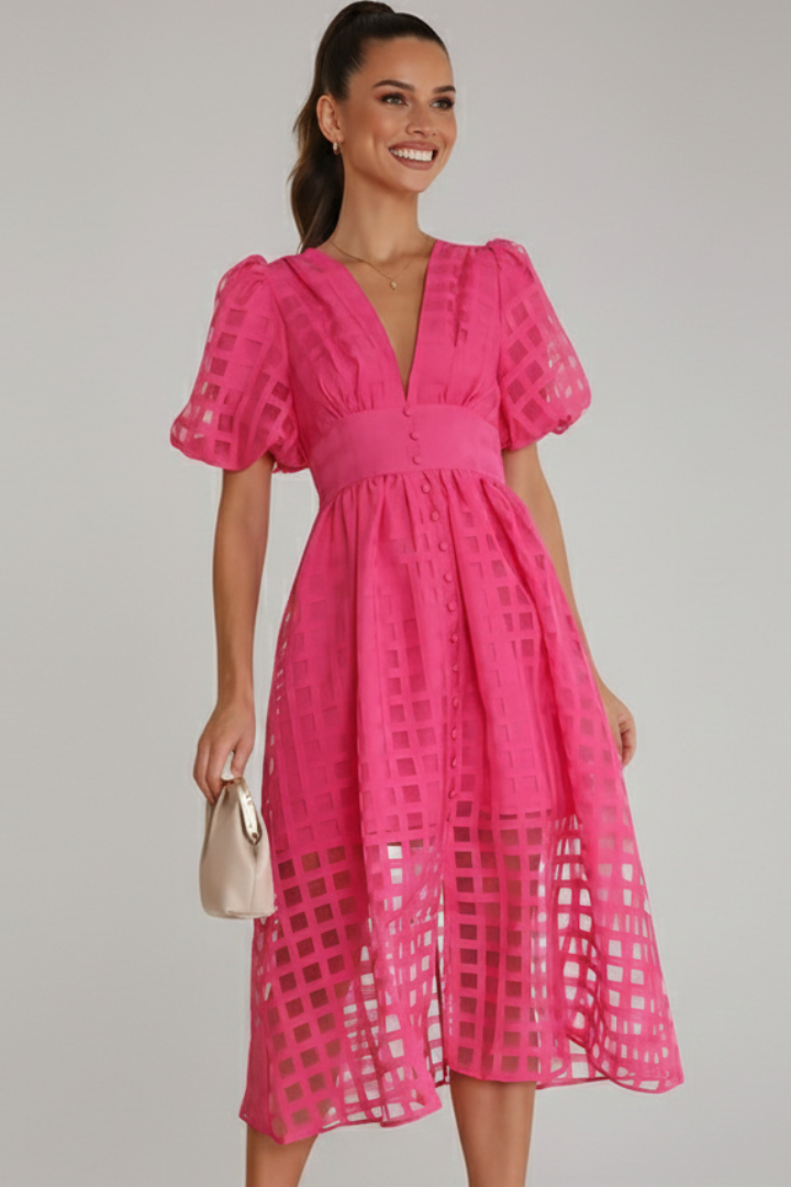 Women’s Dress with V-Neckline and Lace Skirt