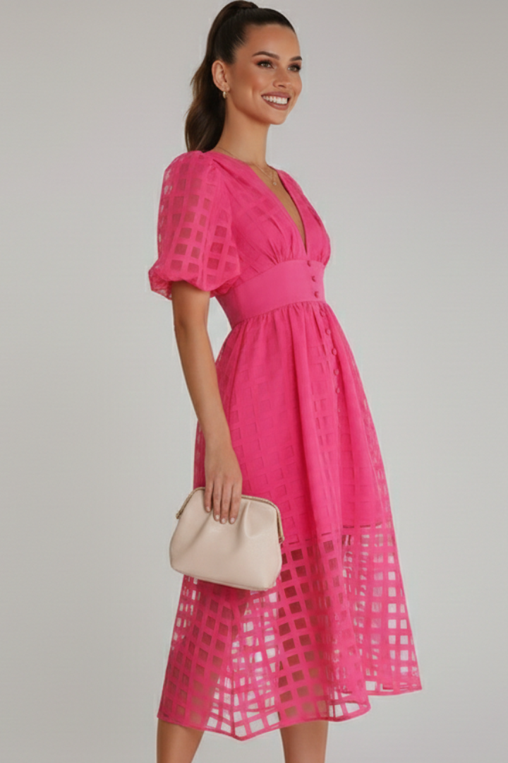 Women’s Dress with V-Neckline and Lace Skirt