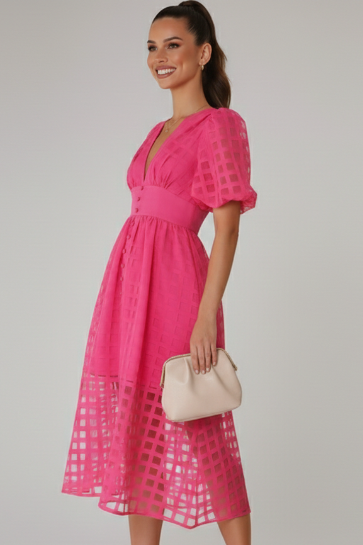 Women’s Dress with V-Neckline and Lace Skirt