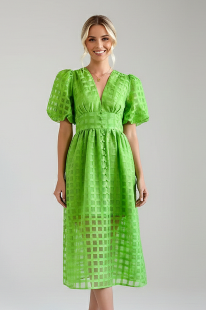 Women’s Dress with V-Neckline and Lace Skirt