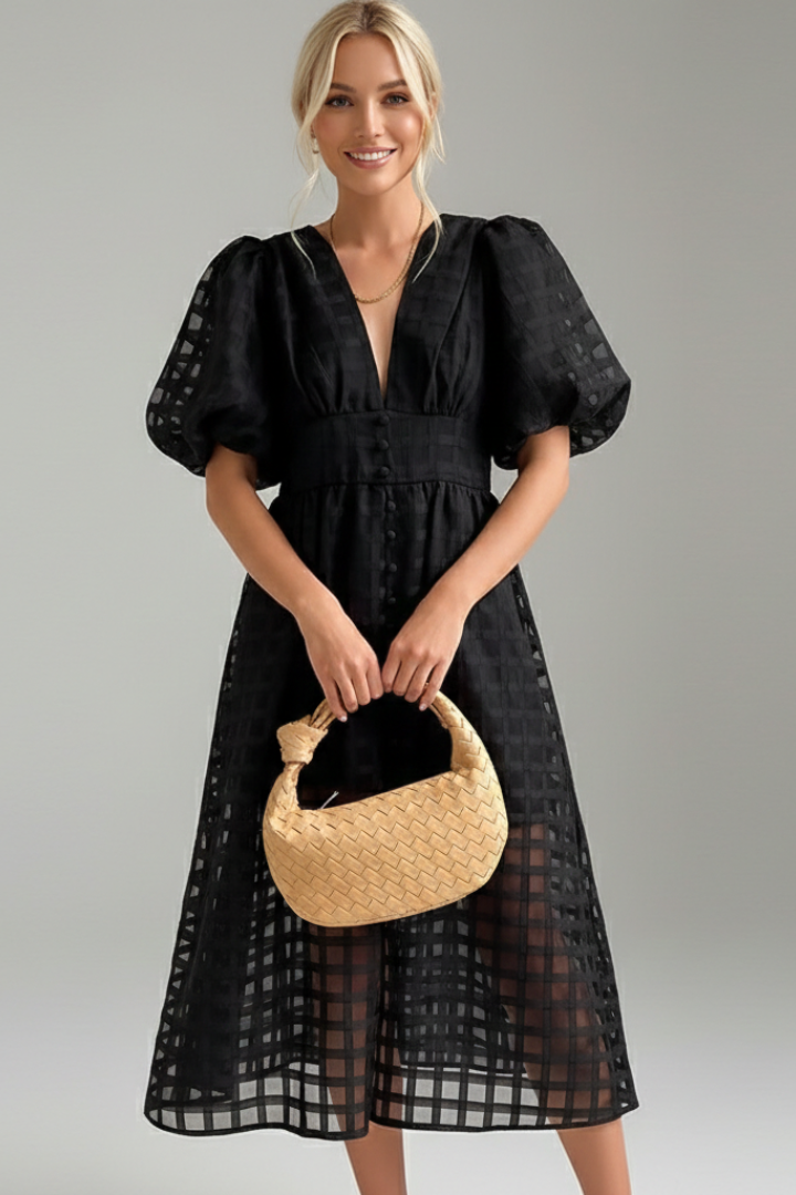 Women’s Dress with V-Neckline and Lace Skirt