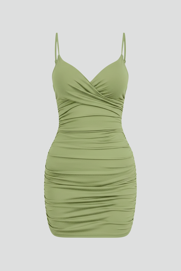 Women’s Dress with V-Neckline and Ruched Skirt