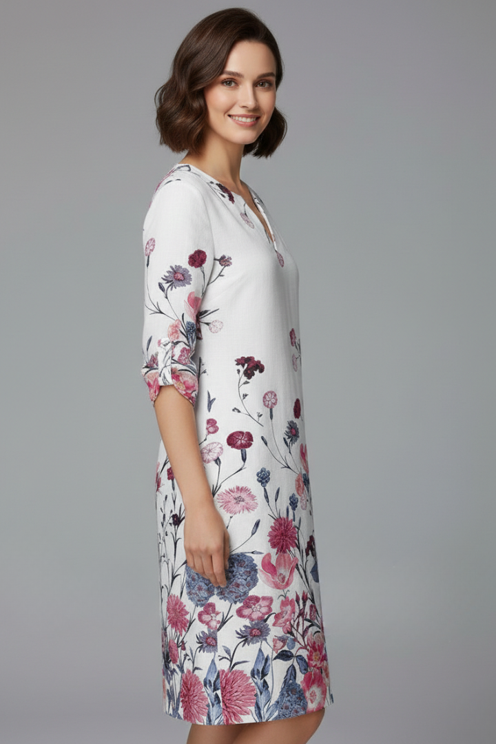 Women’s Dress with V Neck and Floral Pattern