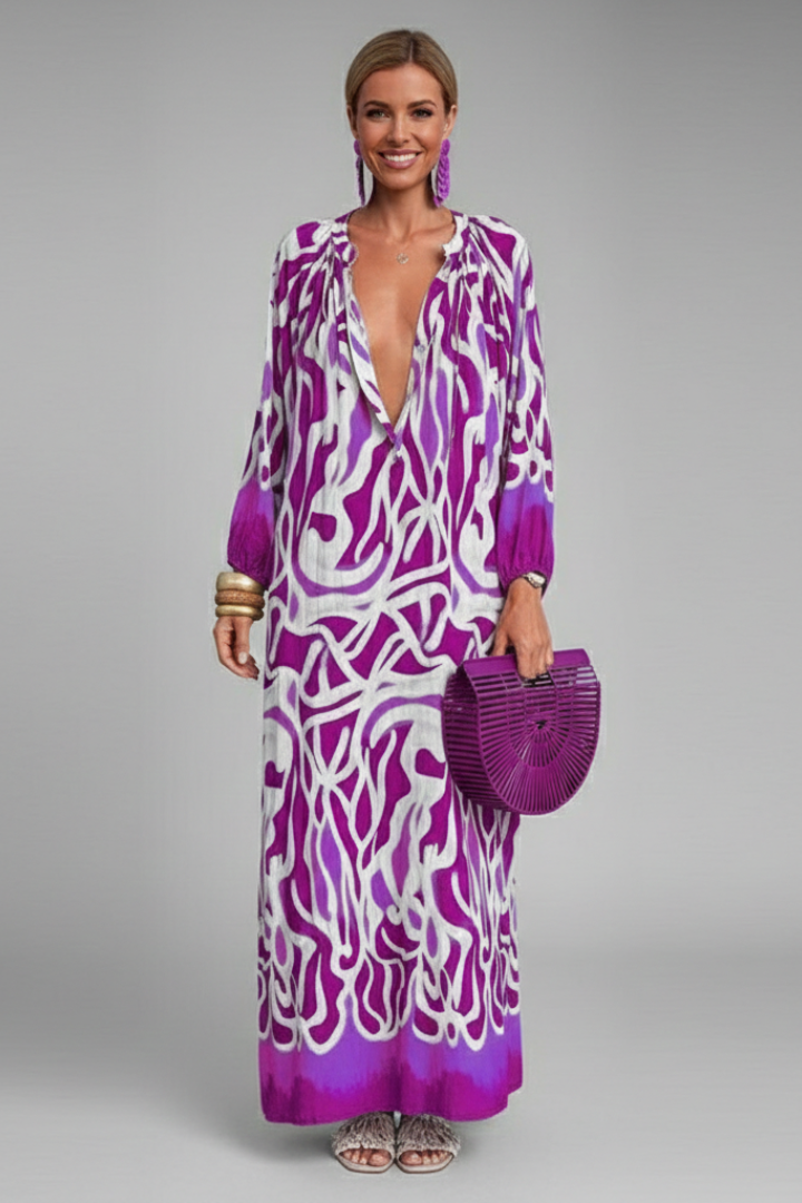 Women’s Dress with V Neck and Long Sleeves