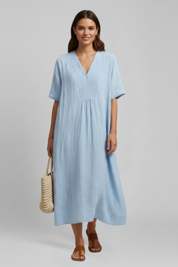 Women’s Dress with V Neckline and Short Sleeves