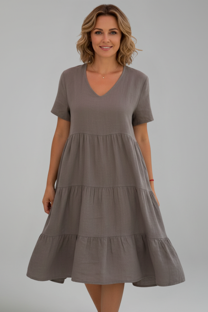 Women’s Dress with V Neckline and Short Sleeves
