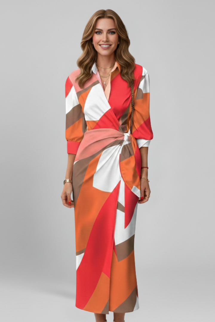 Women’s Dress with Waist Tie and Long Sleeves