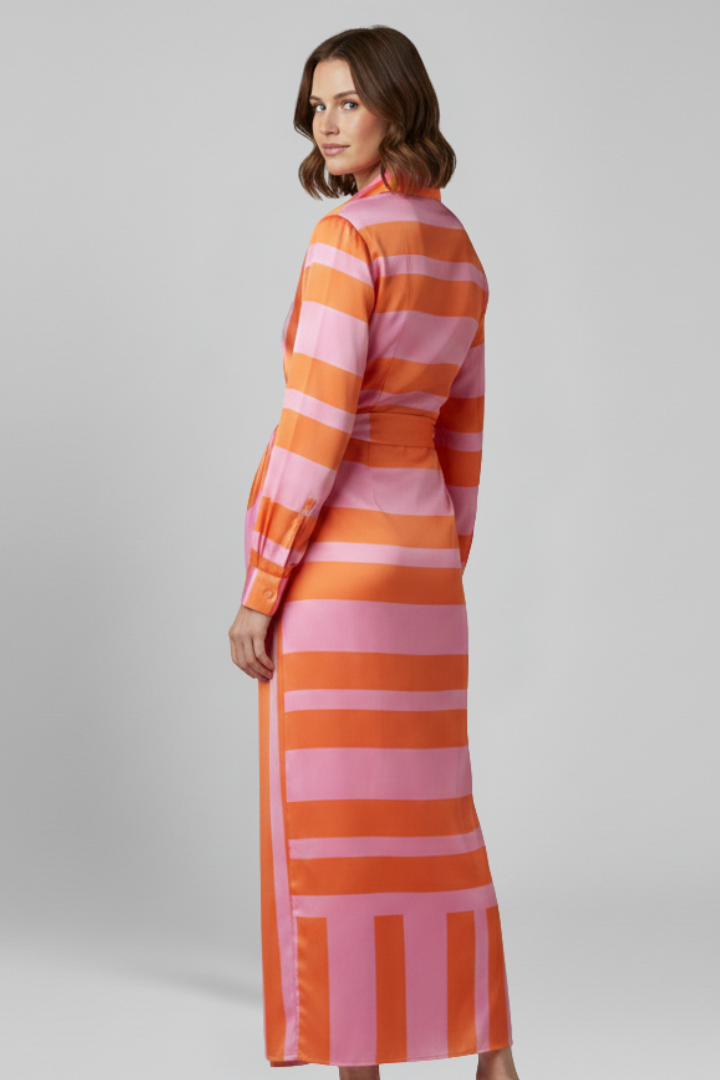 Women’s Dress with Waist Tie and Long Sleeves