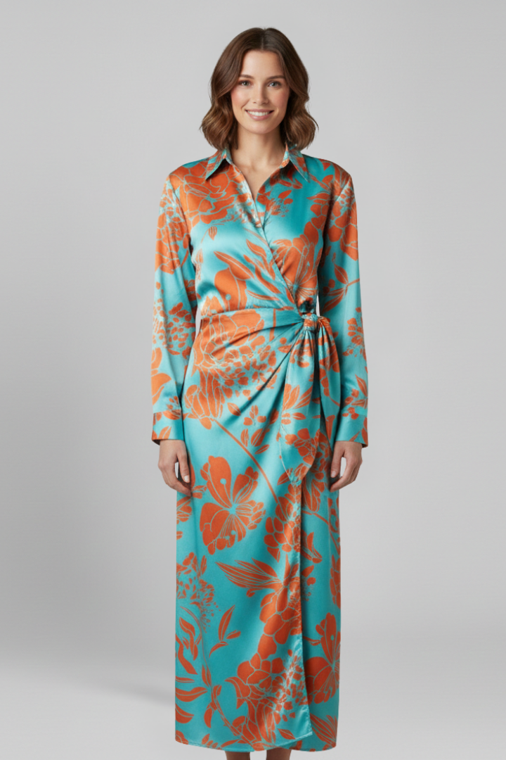 Women’s Dress with Waist Tie and Long Sleeves