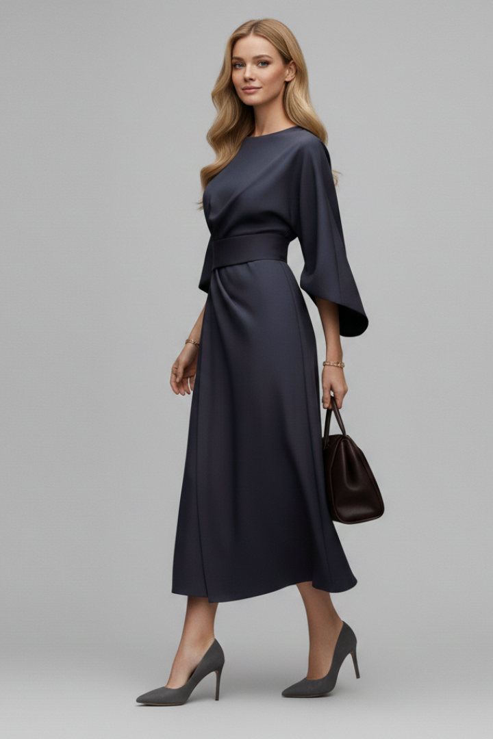 Women’s Dress with Wide Sleeves and Waist Tie