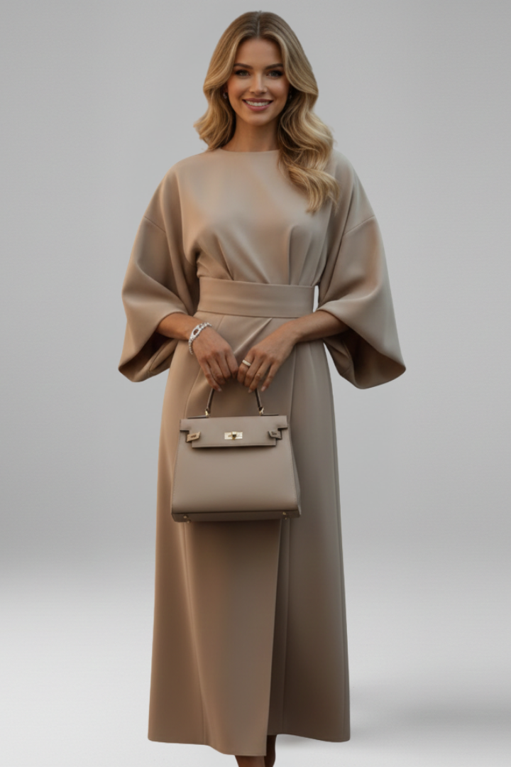 Women’s Dress with Wide Sleeves and Waist Tie