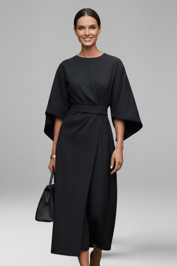 Women’s Dress with Wide Sleeves and Waist Tie