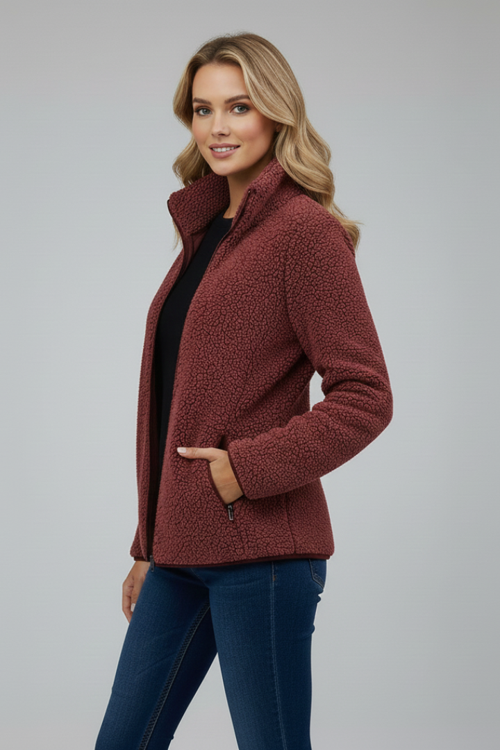 Women's Fleece Jacket with Stand-Up Collar and Zip Fastening
