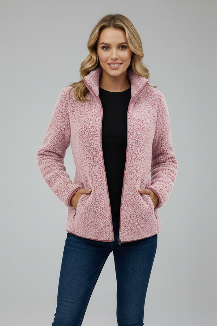 Women's Fleece Jacket with Stand-Up Collar and Zip Fastening