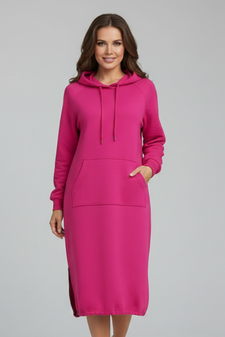 Women’s Hoodie Dress with Drawstring Hem and Kangaroo Pocket