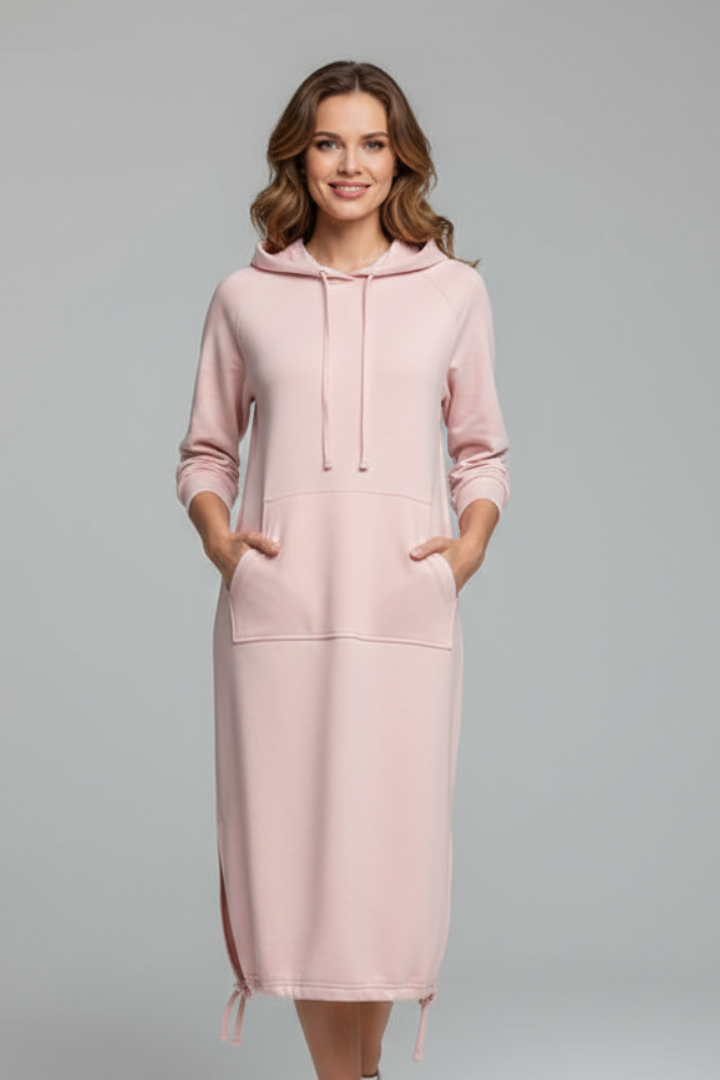 Women’s Hoodie Dress with Drawstring Hem and Kangaroo Pocket