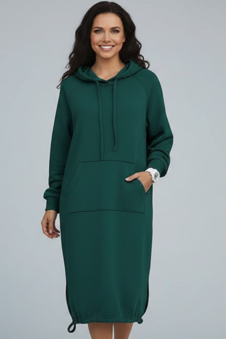 Women’s Hoodie Dress with Drawstring Hem and Kangaroo Pocket