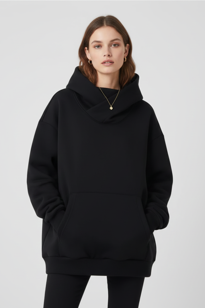 Women’s Hoodie with High Neck and Wide Hood
