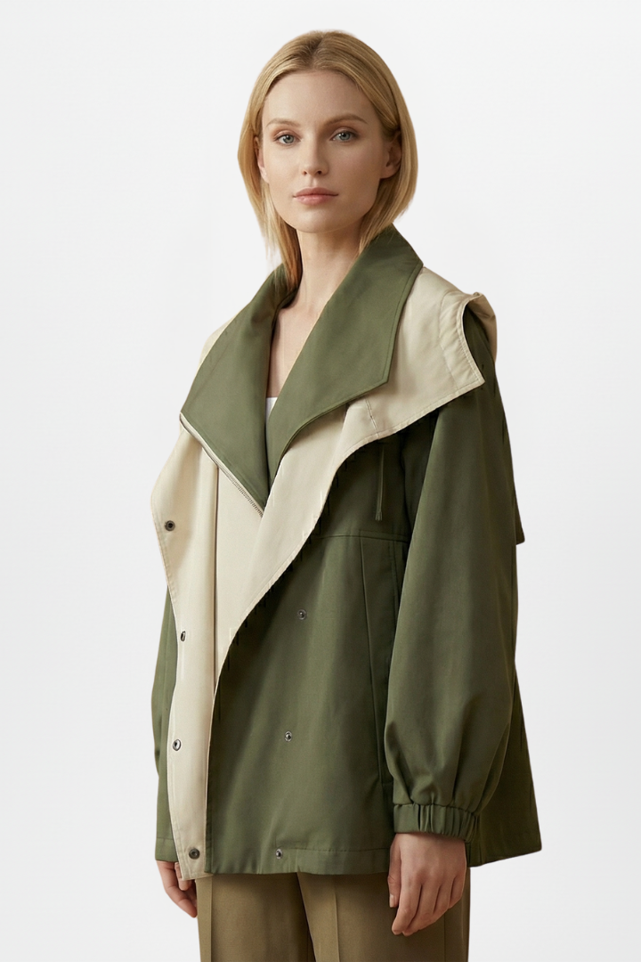 Women’s Jacket with Layered Collar and Front Buttons