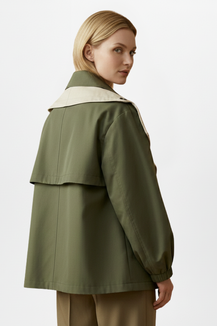 Women’s Jacket with Layered Collar and Front Buttons