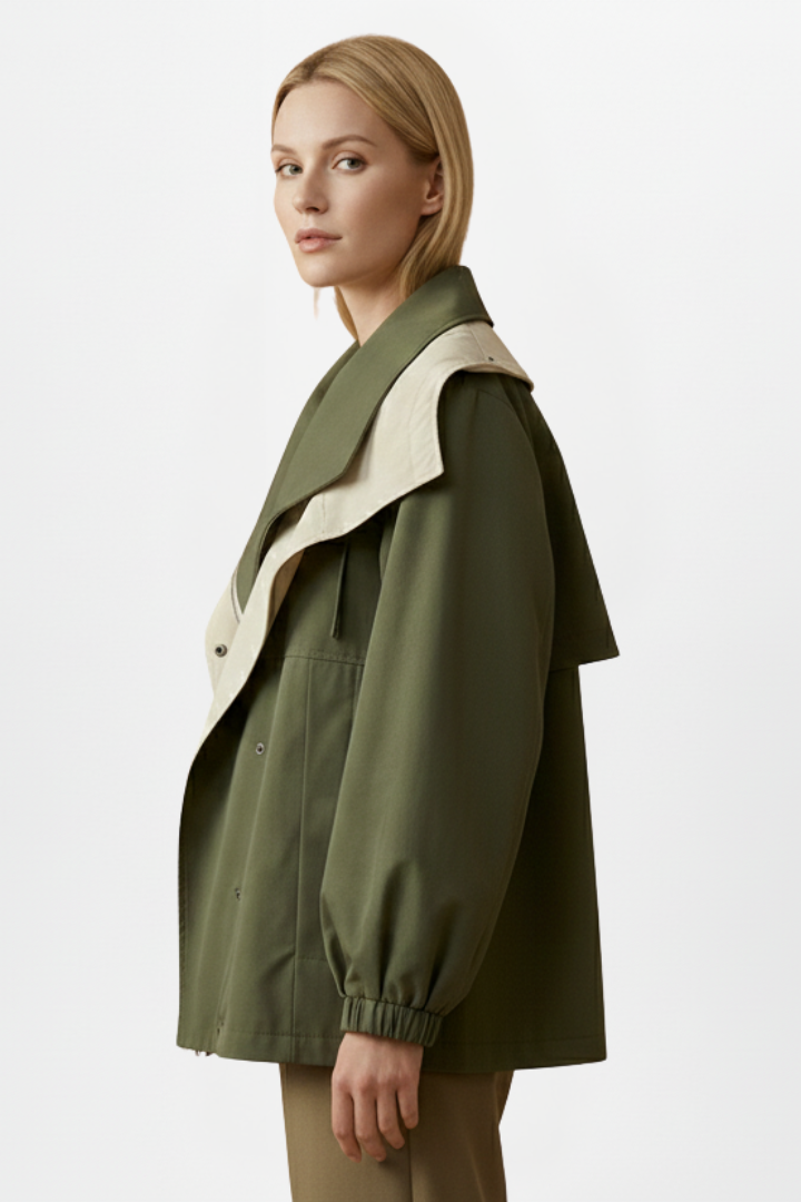 Women’s Jacket with Layered Collar and Front Buttons