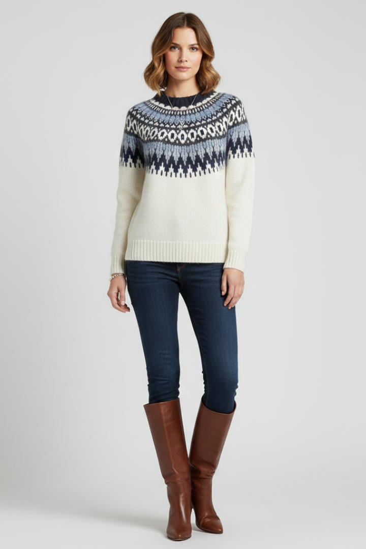 Women’s Jumper with Round Neck and Nordic Jacquard Pattern