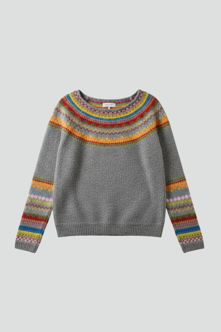 Women’s Jumper with Crew Neck and Striped Knitted Surface